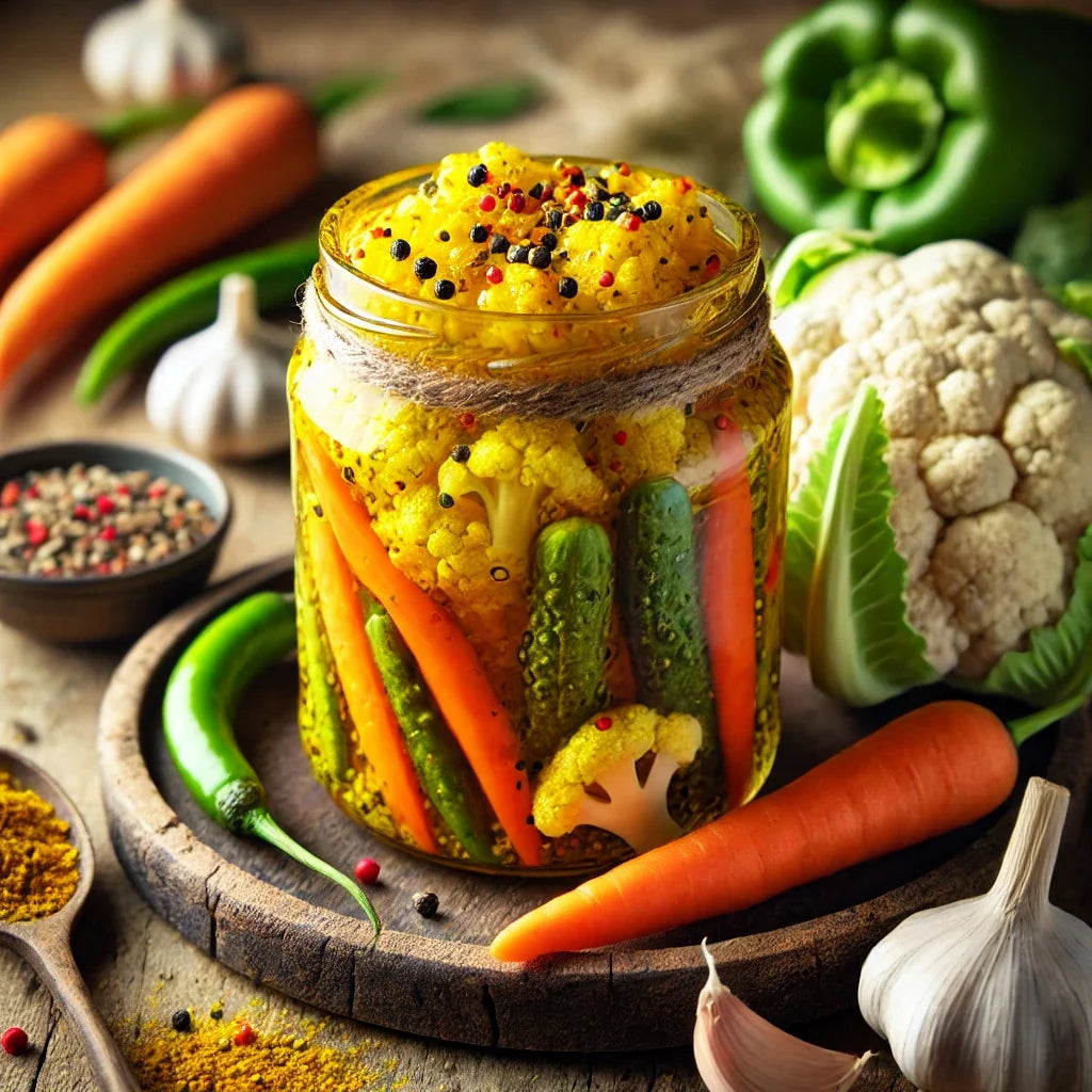 Jar of oil-free lacto-fermented vegetable pickle